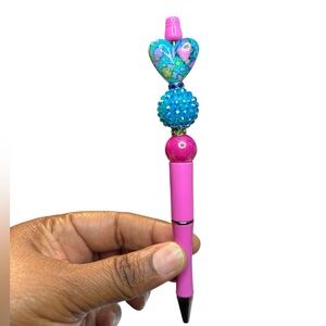 Handmade Pink & Blue Heart Bead Pen